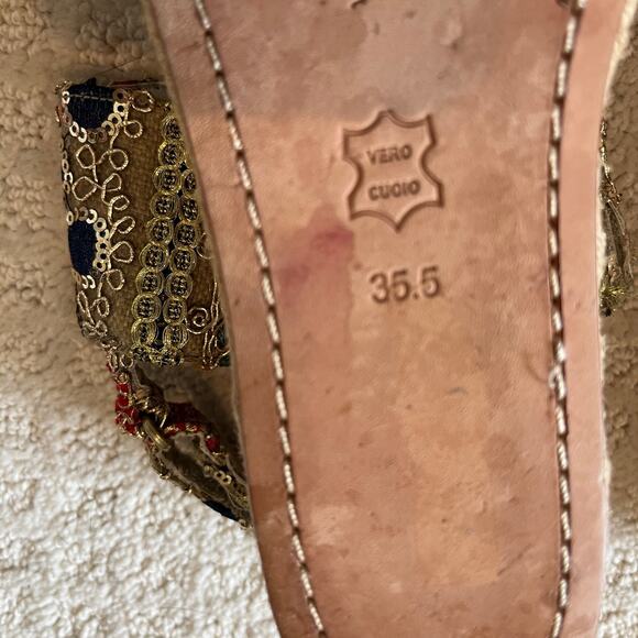 Alice + Olivia Anastasia Sequin Embroidered Jute Platform Sandals Size 35.5 - Picture 8 of 9